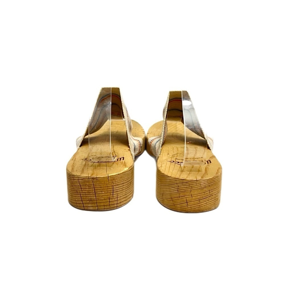 Vintage 1960s striped canvas open toe wooden sandals - Picture 7 of 8